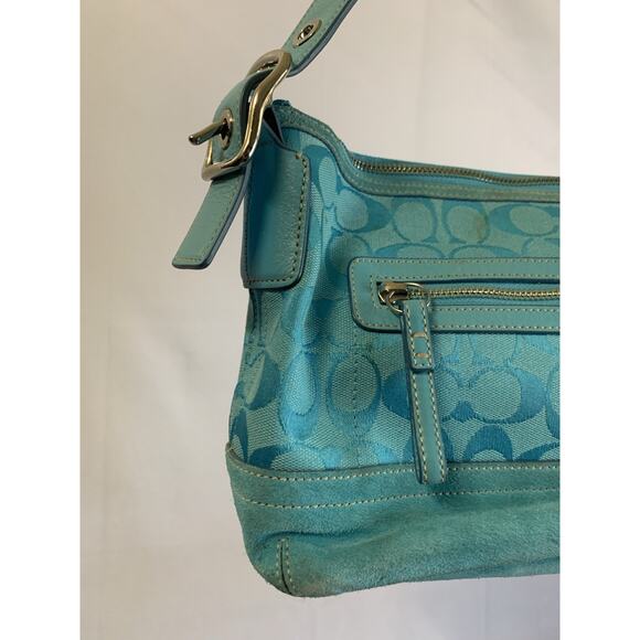 Coach East West Duffle Soho Shoulder Bag Hand Signature blue Leather 9363 Used - Picture 5 of 12